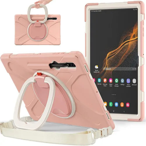 Vista 24 de Funda de rotación 360 para Galaxy S8 Ultra de 14.6 pulgadas, funda resistente con anillo giratorio, correa de transporte para hombro, correa de Negro