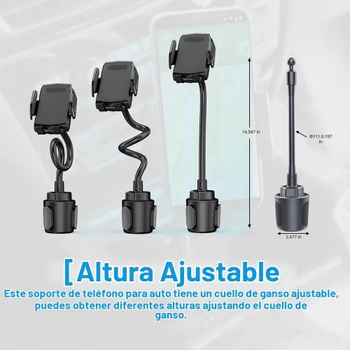 Vista 5 de Soporte para teléfono 2 en 1, soporte universal de cuello de cisne ajustable, rotación 360, liberación de un botón, se adapta a teléfonos de 4 a 7