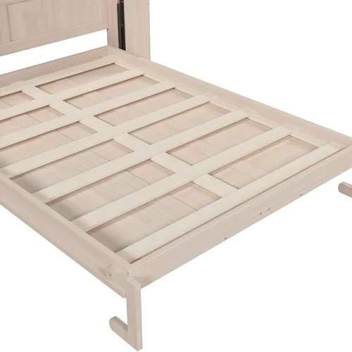 Vista 7 de MERITLINE Cama Queen Murphy con LED, armario de pared vertical de madera maciza para adultos (madera natural)