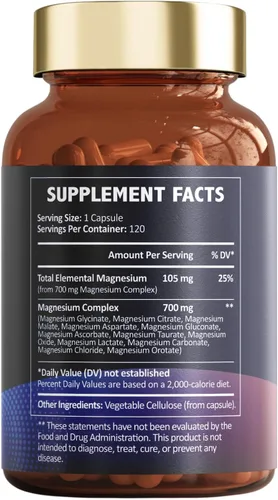 Vista 6 de Totaria Complejo de magnesio 700 mg 12 en 1 Suplemento de magnesio con citrato de glicinato óxido de malato taurato aspartato orotato relajación
