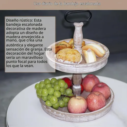 Vista 5 de Krismax Bandejas Decorativas - Soporte de Bandeja de Dos Niveles Decoración Rústica de Granja Bandeja de Dos Niveles Bandeja de Servir Decoración