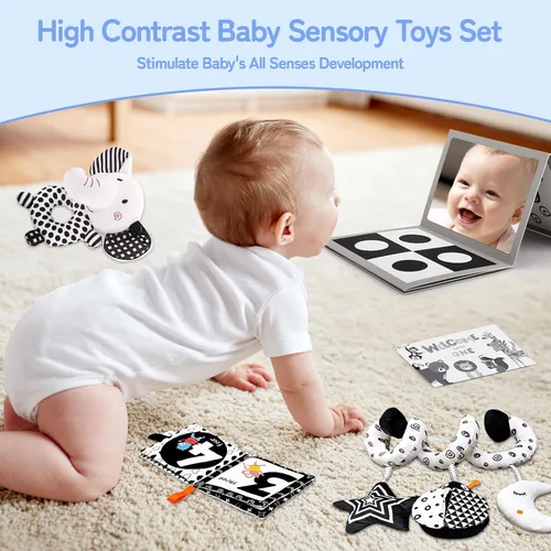 Vista 7 de Juguetes sensoriales para bebés de alto contraste para recién nacidos, en blanco y negro, para desarrollo cerebral de 0 a 6 a 12 meses, juguetes