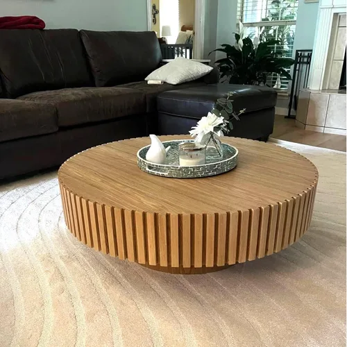 Vista 5 de KEVINSPACE Mesas de centro redondas para sala de estar, mesa de centro de madera para café, casa de campo, moderna, ø39.37 pulgadas, círculo 39.4 in