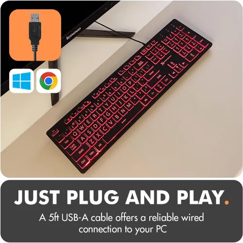 Vista 3 de Teclado retroiluminado de impresión grande X9 Teclado de computadora con iluminación con cable para computadora de escritorio y portátil - Fácil