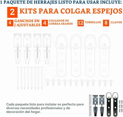 Vista 2 de Kit para colgar espejos con perchas y accesorios de nivelación – 100 libras – Accesorios para colgar espejos resistentes, clips de espejo