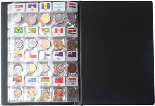 Vista 3 de Kit de iniciación para colección de monedas, 120 países, 100% original original/moneda del mundo con álbum de recolección de cuero etiquetado por