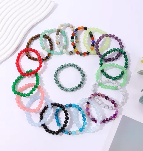 Vista 6 de WAINIS 18 pulseras de cuentas semipreciosas de 0.315 pulgadas para mujer, pulsera de cristal elástico curativo multicolor, Gema, Ónix
