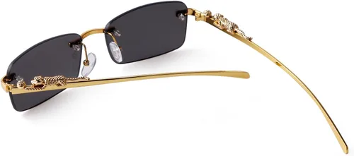 Vista 7 de Lentes de sol rectangulares sin montura vintage para mujeres y hombres, de metal dorado, sin marco, cuadradas, transparentes