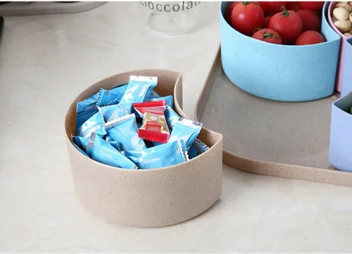 Vista 6 de Outanaya Snack Storage Tray PP with Lid Fan Shape 4 Compartment Wheat Straw