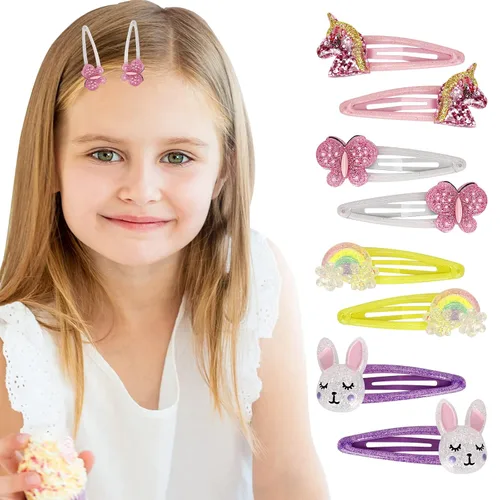 Vista 2 de Pinzas para el cabello con cierre de mariposa, arco iris, antideslizantes, accesorios para el cabello de unicornio brillante, accesorios