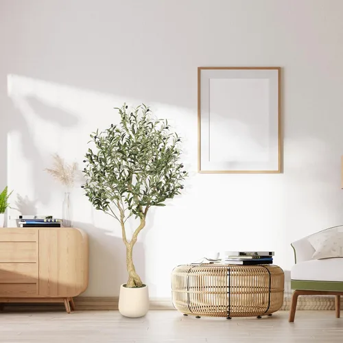 Vista 7 de Realead - Olivos artificiales de 5 pies para interiores con maceta blanca alta exquisita