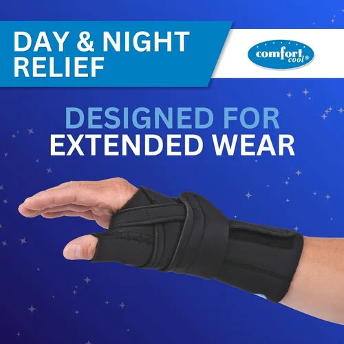 Vista 5 de Comfort Cool Muñequera con soporte para el pulgar, férula de restricción CMC para alivio de artritis y tendinitis, negro, mano izquierda, pequeña