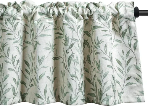 Vista 34 de VOGOL Cortinas con estampado de pájaros campestres, 30 x 24 pulgadas, 2 paneles, beige Linen Look Texture, Decorative Small Window Treatment