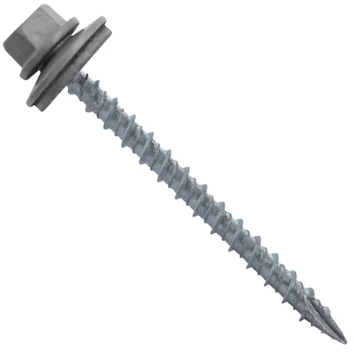 Vista 32 de 10 tornillos para techos de metal gris ABC de 2-1/2 pulgadas, cabezal de arandela hexagonal, arranque automático/roscado, arandela EPDM. 1 bolsa