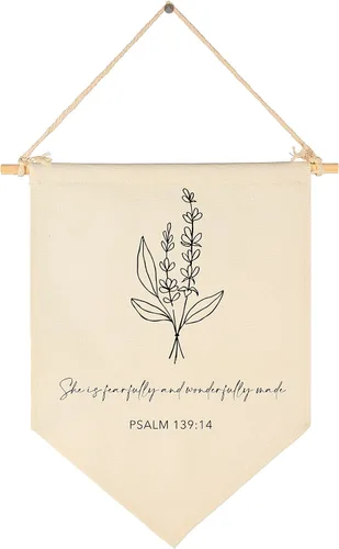 Vista 9 de FYSIA Versículo bíblico de las Escrituras para guardería, decoración botánica cristiana, banderín colgante, banderín, bandera de pared, decoración