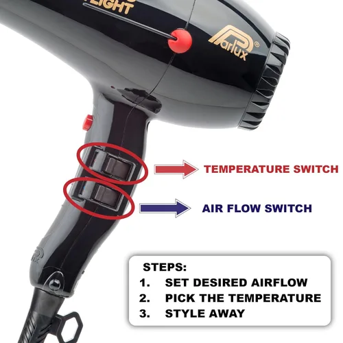 Vista 2 de Parlux 385 Powerlight - Secador de pelo iónico y de cerámica dorado claro + accesorio M Hair Designs Hot Blow (paquete), ligero, de secado rápido
