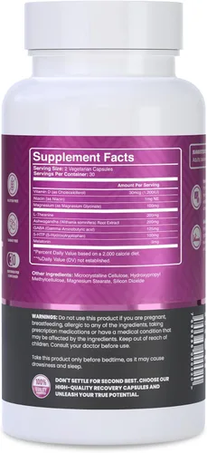 Vista 7 de Ayuda natural para dormir para adultos, suplemento para dormir, calma natural, melatonina con L-teanina, glicinato de magnesio, Ashwagandha, GABA
