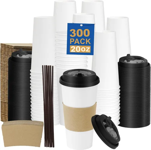 Vista 48 de Paquete de 100 tazas de café desechables de 8 onzas, tazas de papel desechables de color marrón a granel, tazas de café para té caliente, chocolate