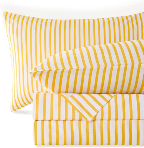 Vista 19 de MCO Juego de sábanas a rayas de 4 piezas, juego de sábanas Full transpirable con bolsillo profundo de 16", moderno y lujoso, juego de ropa de cama