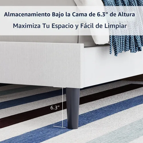 Vista 6 de BarnFurin Marco de Cama Twin, Cama Plataforma Tapizada con Cabecera con Botones Capitoné, Marco de Cama de Tela con Soporte de Listones de Madera