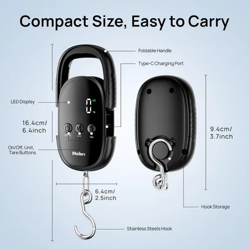 Vista 4 de Meilen Báscula de peso para equipaje, báscula digital de pesca de 110 libras110.2 lbs con colgante portátil, báscula de equipaje de maleta