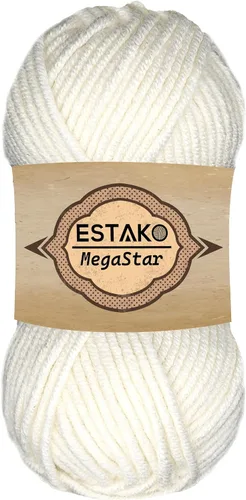 Vista 55 de Estako Megastar, 3.52 Oz (100g) de hilo de acrílico 75% y lana 25%, suave, peso grueso voluminoso #5 para crochet y tejer 120 yardas (110m)