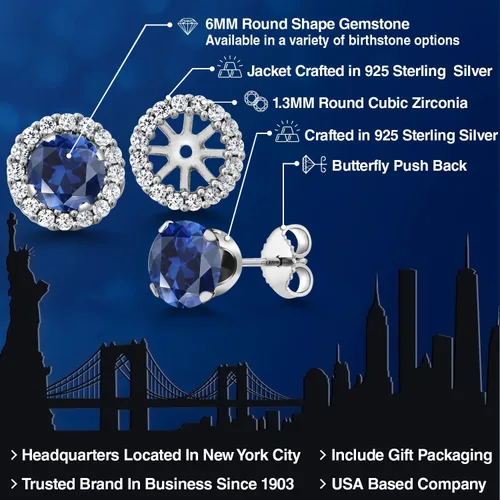Vista 284 de Gem Stone King Aretes redondos de plata de ley 925 de 0.236 in con piedra natal extraíble para mujer