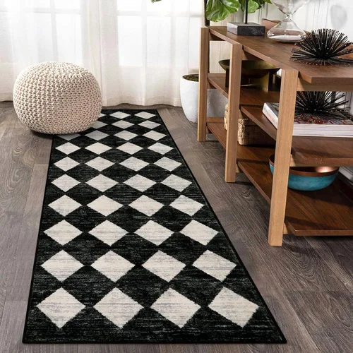 Vista 36 de Lahome - Tapete con diseño de entramado marroquí, a cuadros, pequeño, suave y antideslizante, moderno, resistente a las manchas, para puerta Negro