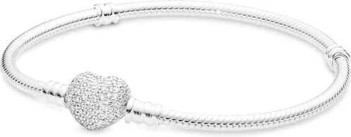 Vista 12 de Pandora Moments - Pulsera de cadena de serpiente con cierre de corazón brillante