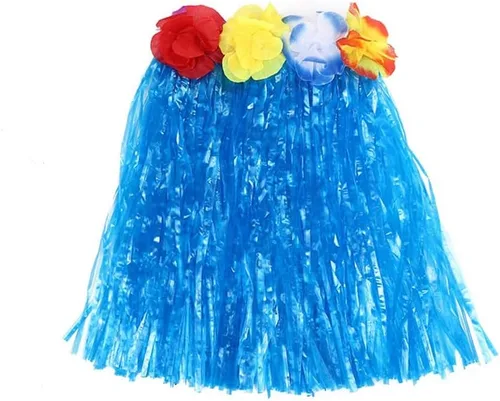 Vista 2 de Faldas de hierba para niños con falda hawaiana de hierba de Leis, falda de hierba hula tropical hawaiana fiesta en la playa