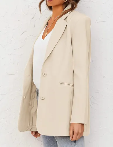 Vista 2 de MEROKEETY Blazers para mujer, de negocios, casual, 2025, otoño, de gran tamaño, manga larga, con solapa, chaqueta de trabajo y oficina