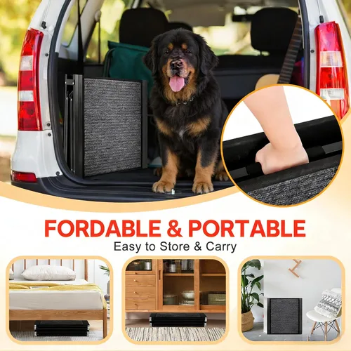 Vista 4 de Rampa para perros para mascotas grandes, superficie de fieltro de 71 x 17 pulgadas, rampa y escaleras para automóvil, diseño antideslizante que