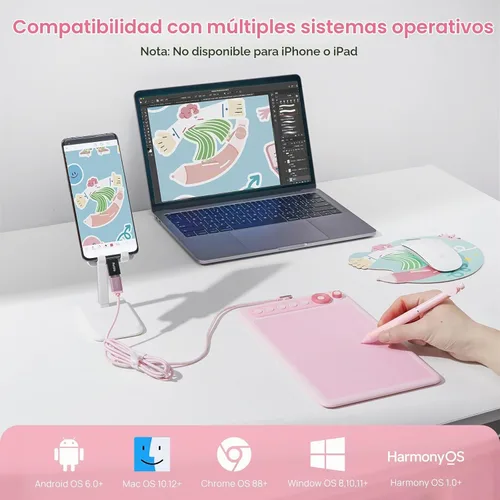 Vista 2 de Parblo Intangbo X7 Tableta de Dibujo 7.2x4.5 pulgadas Tabletas Gráficas, Tableta de Dibujo Digital con Interruptor de Modo, 6 Teclas Personalizadas
