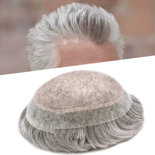 Vista 10 de Toupee For Men Hair Piece Fine Mono Hair System For Men Human Hair Mens Toupee Hair Piece For Men Hair Replacement Protesis Capilar 8x10 Medium
