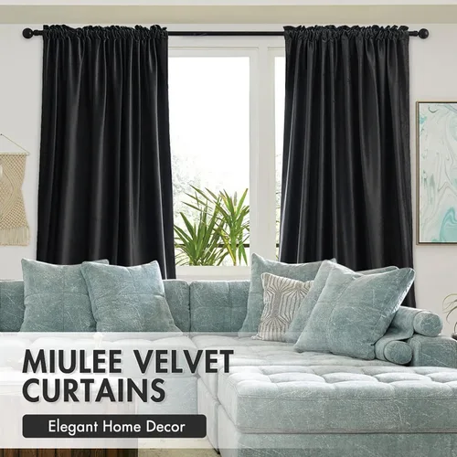 Vista 5 de MIULEE - Juego de 2 paneles de cortinas negro opacas y térmicas de terciopelo para la sala de estar y dormitorio, con bolsillo para cortinero, de 63