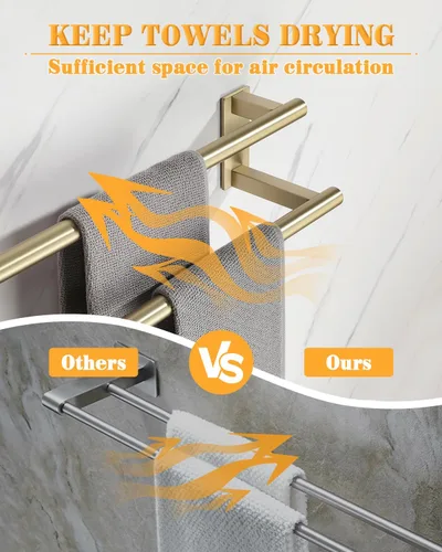 Vista 3 de Alise Toallero doble para baño, soporte para toallas de pared de 24 pulgadas, toalleros para baño, colgador de toallas de acero inoxidable SUS304