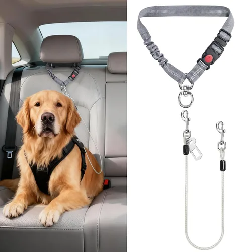 Vista 8 de Idepet Cinturón de seguridad para perro para automóvil, 2 piezas de cinturón de seguridad de perro de acero inoxidable a prueba de mordidas, arnés 3