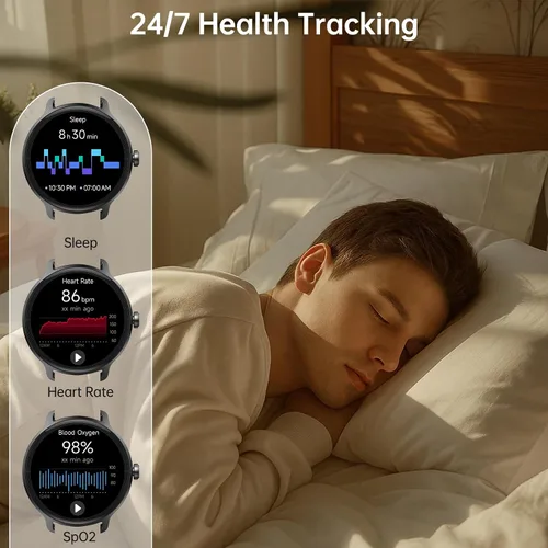 Vista 4 de Reloj inteligente para hombres y mujeres (responder/hacer llamadas), reloj inteligente con voz AI incorporada, pantalla HD de 1.27" con monitor