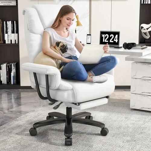 Vista 12 de GYI Silla Criss Cross con Ruedas, Silla de Escritorio de Oficina Reclinable Grande y Alto de 160° con Respaldo Alto, Asiento Ancho, Brazos