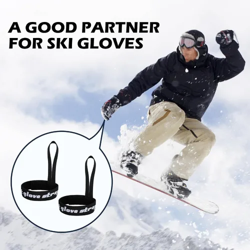 Vista 7 de RunNico 4 correas de seguridad para guantes deportivos Soporte elástico para guantes de esquí Guantes de esquí esposas para colgar guantes, ideal
