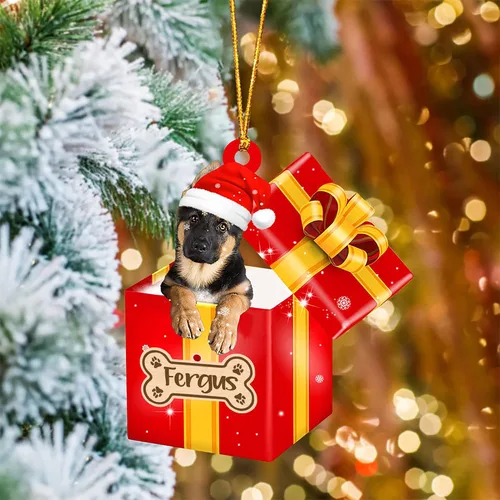Vista 22 de Adorno de Navidad personalizado de Akita Inu, nombre personalizado Akita Inu para árbol de Navidad, en caja de regalo roja