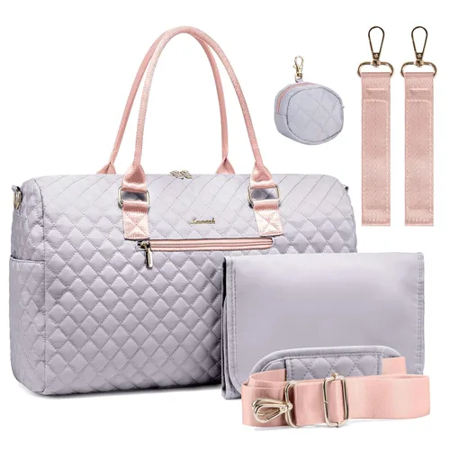 Vista 14 de LOVEVOOK - Bolso de pañales con estuche para chupete y cambiador, bolso grande de maternidad para hospital y viajes de fin de semana, bolso