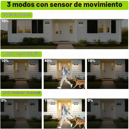 Vista 6 de Luces Solares con Sensor de Movimiento para Exteriores, 2 Unidades - 600 Lúmenes, 3 Modos, IP44, Impermeables, Luz de Pared Solar de Aluminio