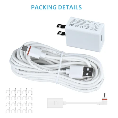 Vista 5 de Cable de alimentación USB-C de 10 pies con adaptador compatible con Ring Pan-Tilt Mount/Stick Up Cam Battery Pro/3ª generación/2ª