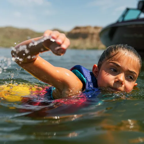 Vista 3 de Full Throttle Chaleco salvavidas aprobado por USCG de secado rápido para niños Púrpura