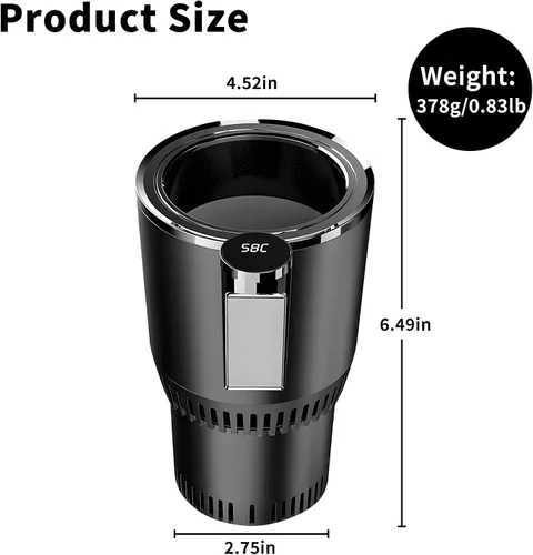Vista 5 de Enfriador y calentador inteligente 2 en 1 para vasos de automóvil, taza inteligente para automóvil con pantalla LED de temperatura y control táctil