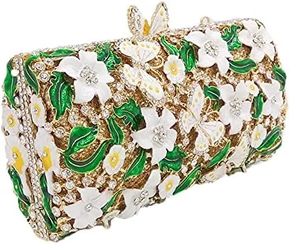 Vista 8 de Boutique De FGG Flores y mariposas mujeres cristal embrague bolso de noche boda fiesta Rhinestone bolsos