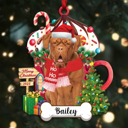 Vista 88 de Akita1 - Adorno personalizado para perro, adorno de perro con nombre personalizado, plano impreso en 2D, acrílico colgante, Papá Noel y perro