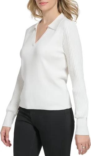 Vista 2 de Calvin Klein Suéter cómodo con detalle de manga acanalada esencial de gran tamaño para mujer