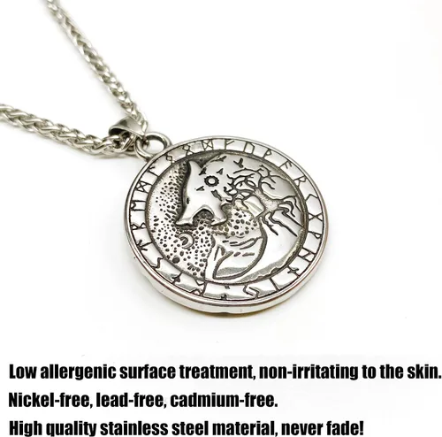 Vista 4 de Collar de talismán de lobo vikingo Fenrir cadena de acero inoxidable para hombre, joyería vintage para hombre, colgante de amuleto vikingo pagano